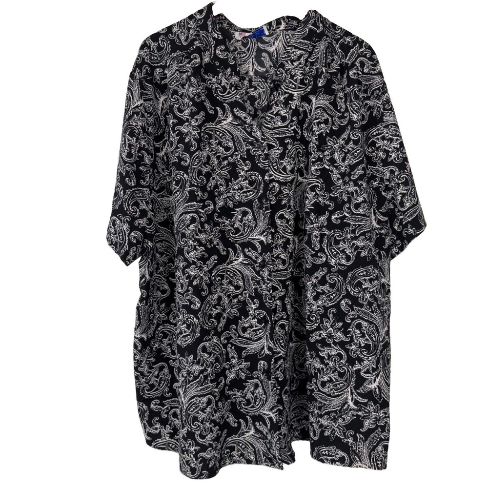 A Personal Touch Blouse Women 5X Black White Paisley Button Up Office Casual Top